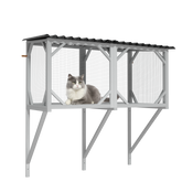 Cat Window Catio, Outdoor Cat Enclosure for Indoor Cats, Wooden Window Perch with Mesh Panels