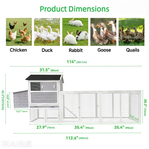 Gray Chicken Coop with Sliding Door and Nesting Box – Raised Wooden Outdoor Hen House