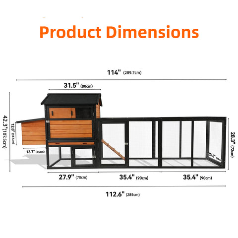 Chicken Coop with Run and Nesting Box – Wooden Outdoor Hen House with Anti-UV Roof, Brown & Black