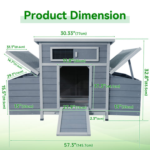 Large Chicken Coop with Dual Nesting Boxes – Wooden Outdoor Hen House for Backyard Poultry, Gray