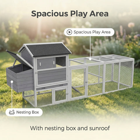 Gray Chicken Coop with Sliding Door and Nesting Box – Raised Wooden Outdoor Hen House