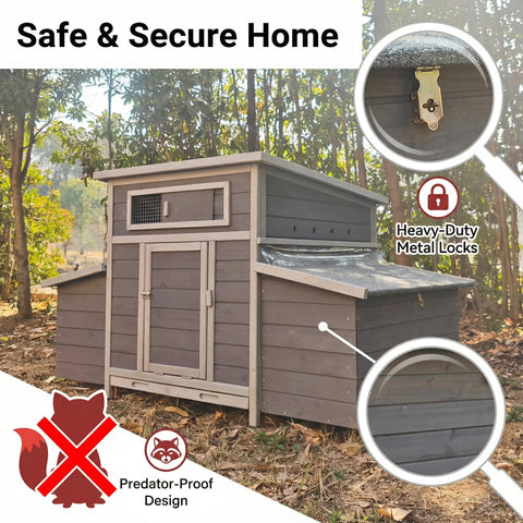 Large Chicken Coop with Dual Nesting Boxes – Wooden Outdoor Hen House for Backyard Poultry, Gray