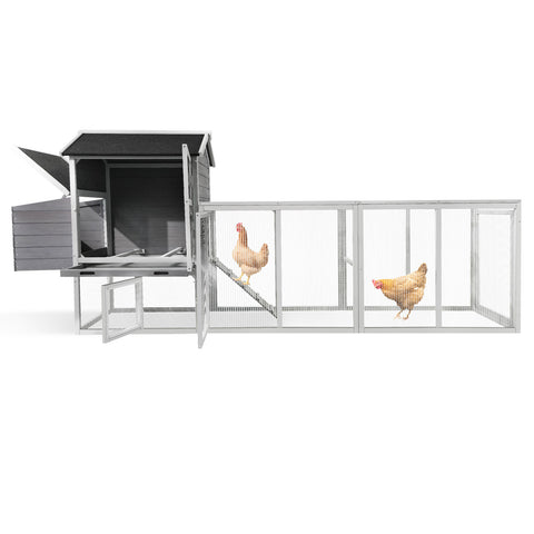 Gray Chicken Coop with Sliding Door and Nesting Box – Raised Wooden Outdoor Hen House