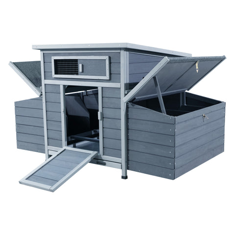 Large Chicken Coop with Dual Nesting Boxes – Wooden Outdoor Hen House for Backyard Poultry, Gray