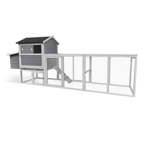 Gray Chicken Coop with Sliding Door and Nesting Box – Raised Wooden Outdoor Hen House