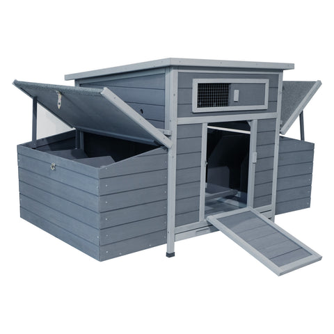 Large Chicken Coop with Dual Nesting Boxes – Wooden Outdoor Hen House for Backyard Poultry, Gray