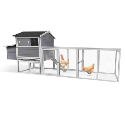 Gray Chicken Coop with Sliding Door and Nesting Box – Raised Wooden Outdoor Hen House