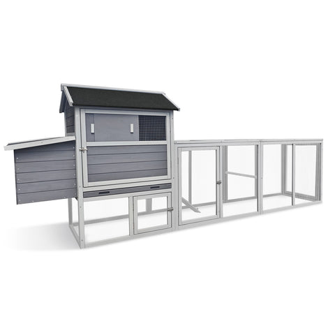 Gray Chicken Coop with Sliding Door and Nesting Box – Raised Wooden Outdoor Hen House