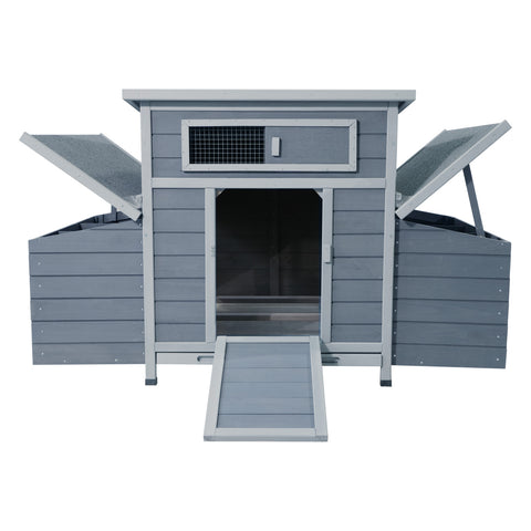 Large Chicken Coop with Dual Nesting Boxes – Wooden Outdoor Hen House for Backyard Poultry, Gray