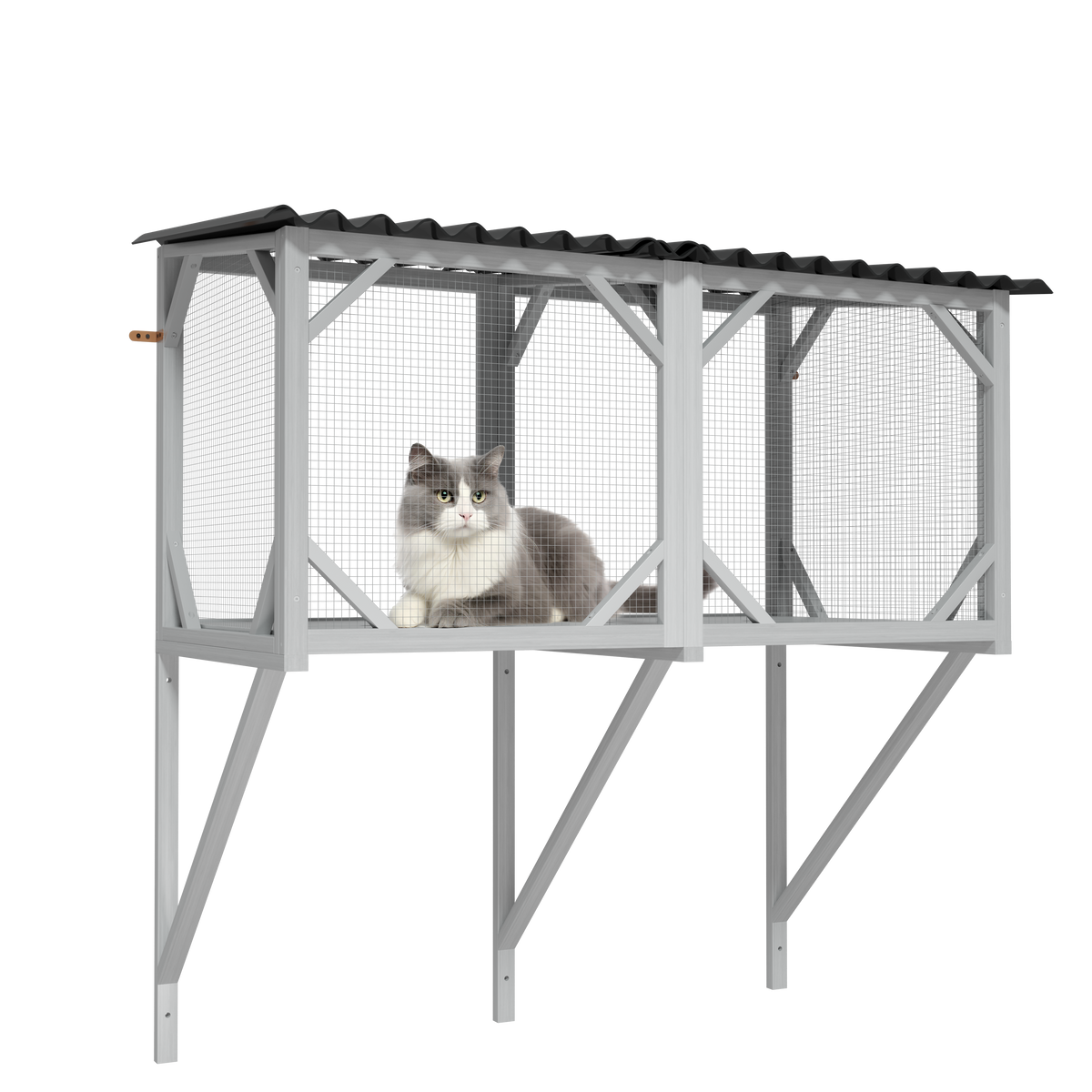 Cat Window Catio, Outdoor Cat Enclosure for Indoor Cats, Wooden Window Perch with Mesh Panels