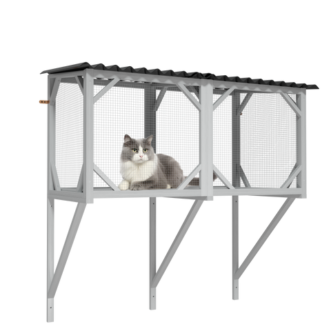 Cat Window Catio, Outdoor Cat Enclosure for Indoor Cats, Wooden Window Perch with Mesh Panels
