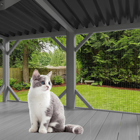 Cat Window Catio, Outdoor Cat Enclosure for Indoor Cats, Wooden Window Perch with Mesh Panels
