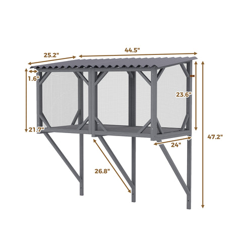 Cat Window Catio, Outdoor Cat Enclosure for Indoor Cats, Wooden Window Perch with Mesh Panels