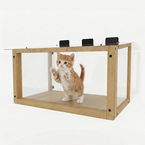 Cat Window Catio, Wooden Window Perch With Mesh Panels