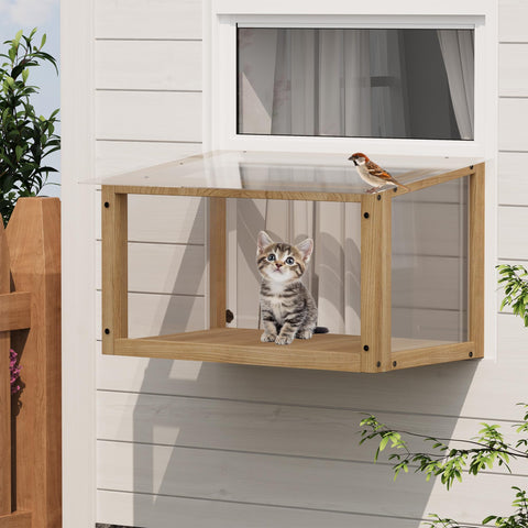 Cat Window Catio, Wooden Window Perch With Mesh Panels