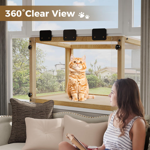 Cat Window Catio, Wooden Window Perch With Mesh Panels