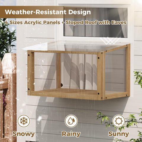 Cat Window Catio, Wooden Window Perch With Mesh Panels