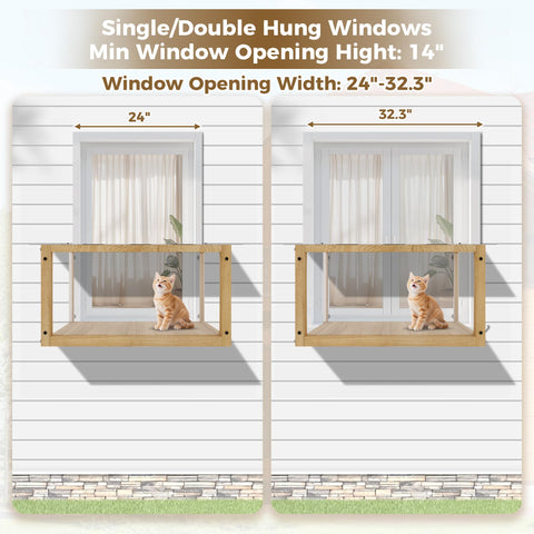 Cat Window Catio, Wooden Window Perch With Mesh Panels